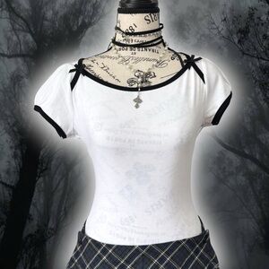 contrast trim puff sleeve baby tee | bow detail coquette top